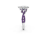 White gold Marquise Cut Diamond with Amethyst side stone Halo Twist Band Solitaire Prong Setting Ring_26