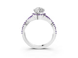 White gold Marquise Cut Diamond with Amethyst side stone Halo Twist Band Solitaire Prong Setting Ring_27