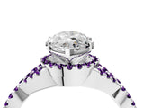 White gold Marquise Cut Diamond with Amethyst side stone Halo Twist Band Solitaire Prong Setting Ring_28