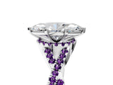 White gold Marquise Cut Diamond with Amethyst side stone Halo Twist Band Solitaire Prong Setting Ring_29