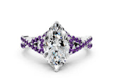 White gold Marquise Cut Diamond with Amethyst side stone Halo Twist Band Solitaire Prong Setting Ring_30