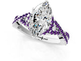 White gold Marquise Cut Diamond with Amethyst side stone Halo Twist Band Solitaire Prong Setting Ring_31