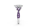 White gold Marquise Cut Diamond with Amethyst side stone Halo Twist Band Solitaire Prong Setting Ring_32