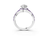 White gold Marquise Cut Diamond with Amethyst side stone Halo Twist Band Solitaire Prong Setting Ring_33