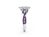 White gold Marquise Cut Diamond with Amethyst side stone Halo Twist Band Solitaire Prong Setting Ring_44