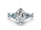 White gold Marquise Cut Diamond with Aquamarine side stone Halo Twist Band Solitaire Prong Setting Ring_12