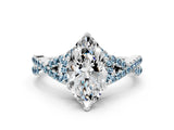 White gold Marquise Cut Diamond with Aquamarine side stone Halo Twist Band Solitaire Prong Setting Ring_12