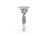 White gold Marquise Cut Diamond with Aquamarine side stone Halo Twist Band Solitaire Prong Setting Ring_14
