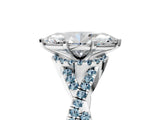 White gold Marquise Cut Diamond with Aquamarine side stone Halo Twist Band Solitaire Prong Setting Ring_17