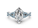 White gold Marquise Cut Diamond with Aquamarine side stone Halo Twist Band Solitaire Prong Setting Ring_42