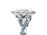 White gold Marquise Cut Diamond with Aquamarine side stone Halo Twist Band Solitaire Prong Setting Ring_47