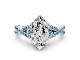White gold Marquise Cut Diamond with Aquamarine side stone Halo Twist Band Solitaire Prong Setting Ring_48