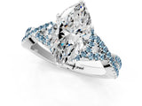 White gold Marquise Cut Diamond with Aquamarine side stone Halo Twist Band Solitaire Prong Setting Ring_49