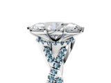 White gold Marquise Cut Diamond with Aquamarine side stone Halo Twist Band Solitaire Prong Setting Ring_53