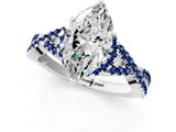 White gold Marquise Cut Diamond with Blue Sapphire side stone Halo Twist Band Solitaire Prong Setting Ring_13