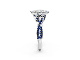 White gold Marquise Cut Diamond with Blue Sapphire side stone Halo Twist Band Solitaire Prong Setting Ring_14