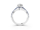White gold Marquise Cut Diamond with Blue Sapphire side stone Halo Twist Band Solitaire Prong Setting Ring_15