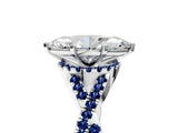 White gold Marquise Cut Diamond with Blue Sapphire side stone Halo Twist Band Solitaire Prong Setting Ring_17