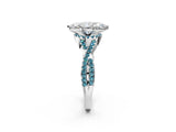 White gold Marquise Cut Diamond with Blue Topaz side stone Halo Twist Band Solitaire Prong Setting Ring_14