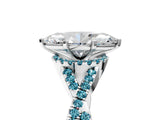 White gold Marquise Cut Diamond with Blue Topaz side stone Halo Twist Band Solitaire Prong Setting Ring_17