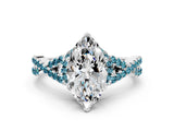 White gold Marquise Cut Diamond with Blue Topaz side stone Halo Twist Band Solitaire Prong Setting Ring_30
