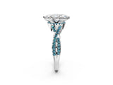 White gold Marquise Cut Diamond with Blue Topaz side stone Halo Twist Band Solitaire Prong Setting Ring_32