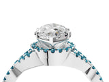 White gold Marquise Cut Diamond with Blue Topaz side stone Halo Twist Band Solitaire Prong Setting Ring_34