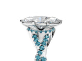 White gold Marquise Cut Diamond with Blue Topaz side stone Halo Twist Band Solitaire Prong Setting Ring_35