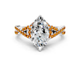 White gold Marquise Cut Diamond with Citrine side stone Halo Twist Band Solitaire Prong Setting Ring_12