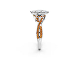 White gold Marquise Cut Diamond with Citrine side stone Halo Twist Band Solitaire Prong Setting Ring_14