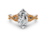 White gold Marquise Cut Diamond with Citrine side stone Halo Twist Band Solitaire Prong Setting Ring_30