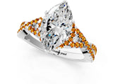 White gold Marquise Cut Diamond with Citrine side stone Halo Twist Band Solitaire Prong Setting Ring_31