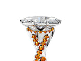 White gold Marquise Cut Diamond with Citrine side stone Halo Twist Band Solitaire Prong Setting Ring_35