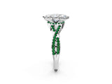 White gold Marquise Cut Diamond with Emerald side stone Halo Twist Band Solitaire Prong Setting Ring_14