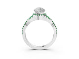 White gold Marquise Cut Diamond with Emerald side stone Halo Twist Band Solitaire Prong Setting Ring_15