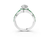 White gold Marquise Cut Diamond with Emerald side stone Halo Twist Band Solitaire Prong Setting Ring_15