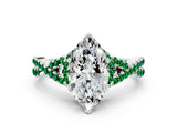 White gold Marquise Cut Diamond with Emerald side stone Halo Twist Band Solitaire Prong Setting Ring_31