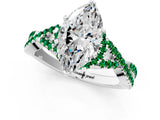 White gold Marquise Cut Diamond with Emerald side stone Halo Twist Band Solitaire Prong Setting Ring_32