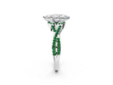 White gold Marquise Cut Diamond with Emerald side stone Halo Twist Band Solitaire Prong Setting Ring_33