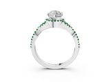 White gold Marquise Cut Diamond with Emerald side stone Halo Twist Band Solitaire Prong Setting Ring_34