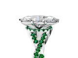 White gold Marquise Cut Diamond with Emerald side stone Halo Twist Band Solitaire Prong Setting Ring_36