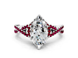 White gold Marquise Cut Diamond with Garnet side stone Halo Twist Band Solitaire Prong Setting Ring_12