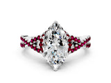 White gold Marquise Cut Diamond with Garnet side stone Halo Twist Band Solitaire Prong Setting Ring_12
