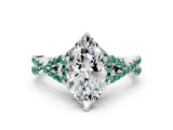 White gold Marquise Cut Diamond with Green Sapphire side stone Halo Twist Band Solitaire Prong Setting Ring_12