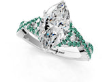 White gold Marquise Cut Diamond with Green Sapphire side stone Halo Twist Band Solitaire Prong Setting Ring_13