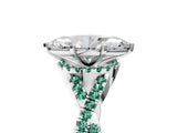White gold Marquise Cut Diamond with Green Sapphire side stone Halo Twist Band Solitaire Prong Setting Ring_17