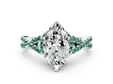 White gold Marquise Cut Diamond with Green Sapphire side stone Halo Twist Band Solitaire Prong Setting Ring_24