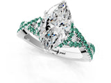 White gold Marquise Cut Diamond with Green Sapphire side stone Halo Twist Band Solitaire Prong Setting Ring_25
