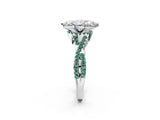 White gold Marquise Cut Diamond with Green Sapphire side stone Halo Twist Band Solitaire Prong Setting Ring_26