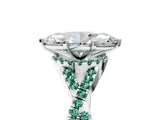 White gold Marquise Cut Diamond with Green Sapphire side stone Halo Twist Band Solitaire Prong Setting Ring_29